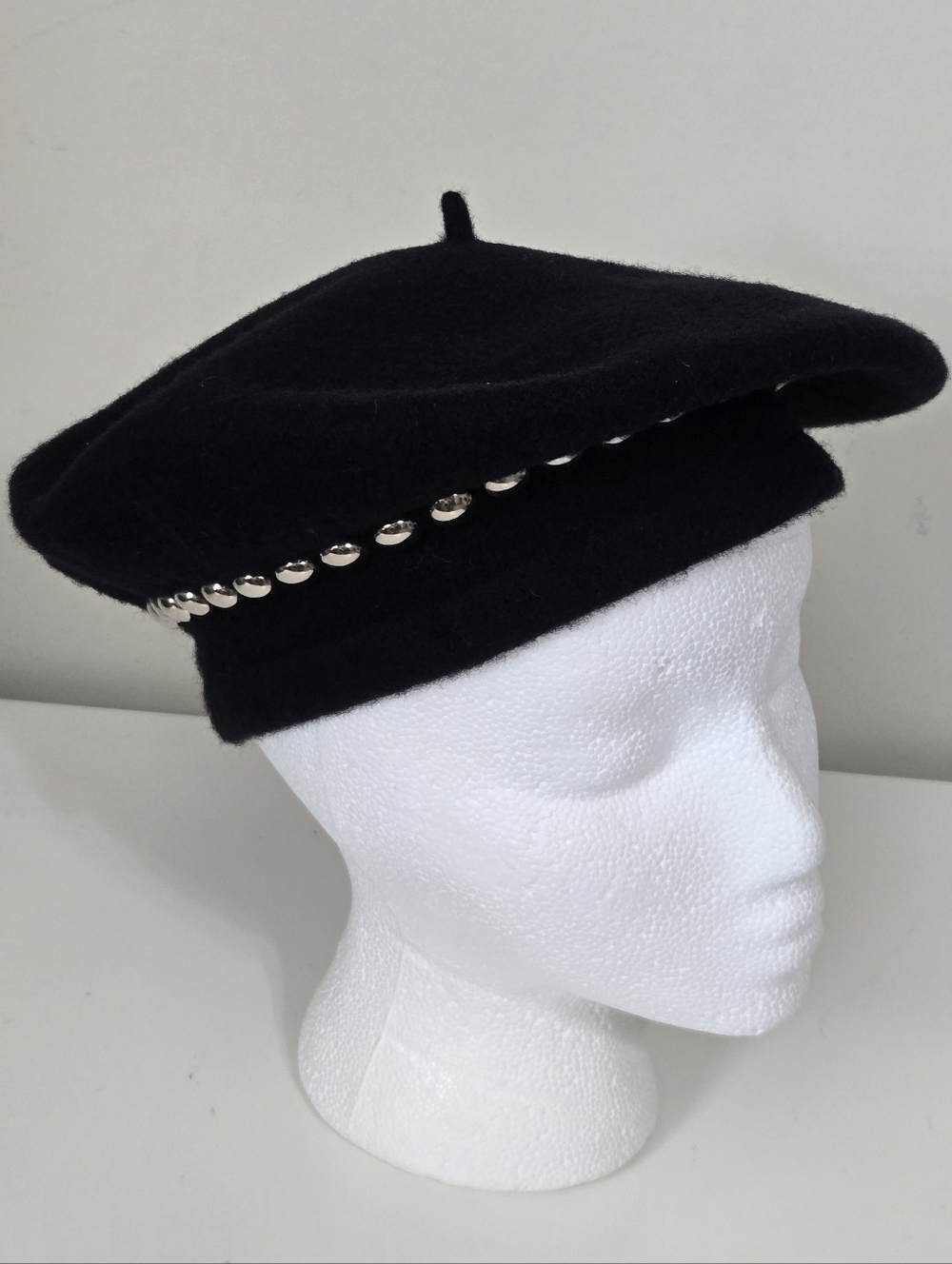 Black Wool Beret with Gold Embellishments Basque Czech RN 58584